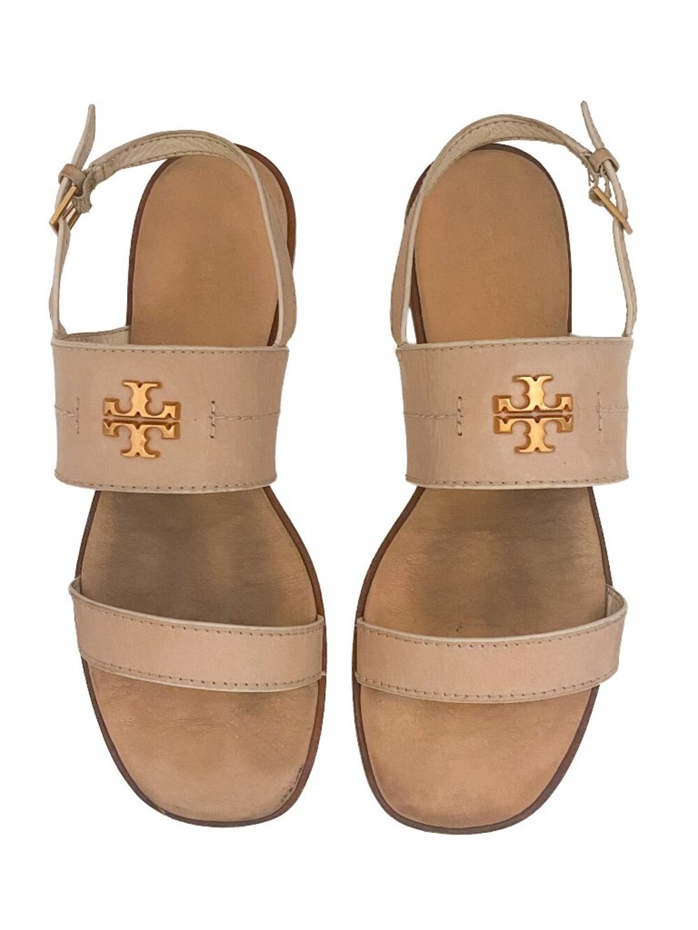 TORY BURCH Mini Everly Blush Pink w Gold Logo Sandals Sz 9
